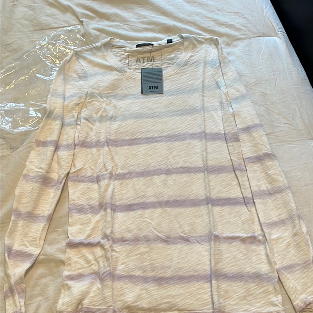 ATM White and Lavender Striped Long Sleeve Shirt